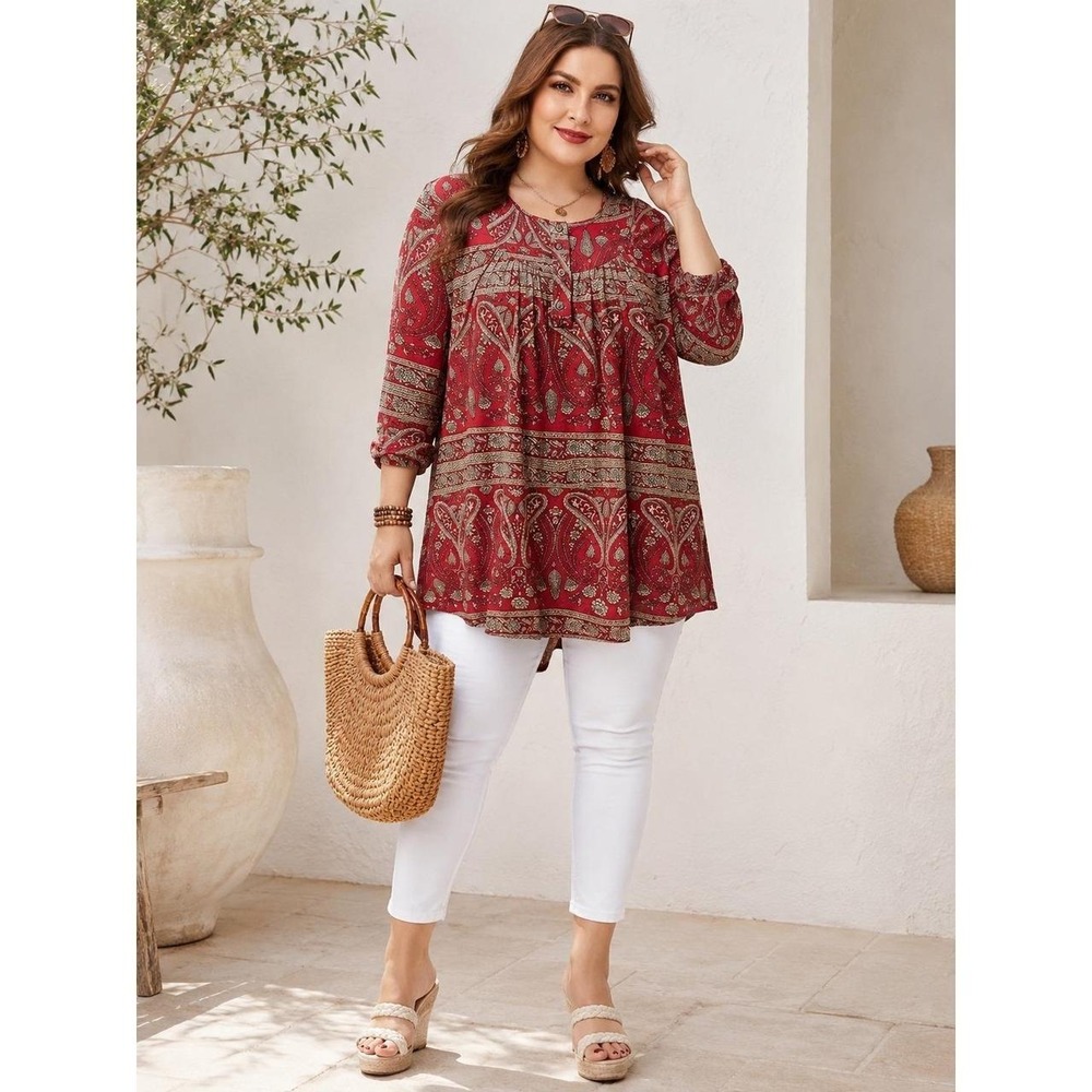 Women's Plus Size Red Paisley Tunic Top Size 24 New With Tags